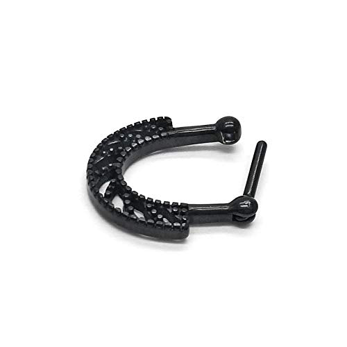 Black Dotted Horseshoe U-shape Huggie Hinged Hoop Earrings for Men Women, Stainless Steel, 2pcs - coolsteelandbeyond