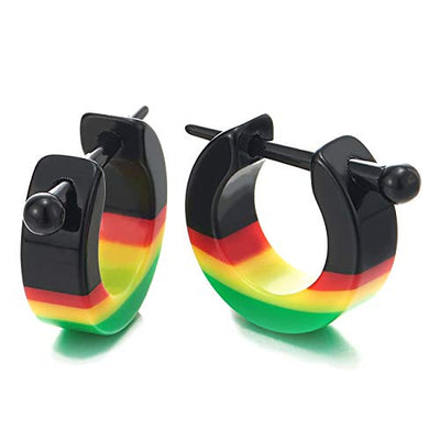 Black Red Yellow Green Spike Huggie Hinged Hoop Earrings for Men Women, Stainless Steel, 2pcs - coolsteelandbeyond