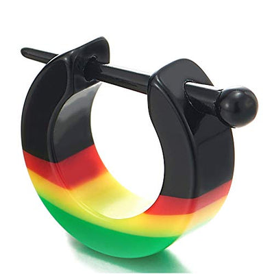 Black Red Yellow Green Spike Huggie Hinged Hoop Earrings for Men Women, Stainless Steel, 2pcs - coolsteelandbeyond