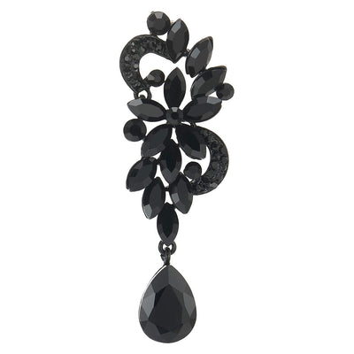 Black Rhinestone Crystal Cluster Chandelier Floral Teardrop Long Dangle Statement Earrings Art Deco - COOLSTEELANDBEYOND Jewelry