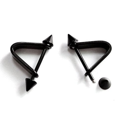 Black Spike Triangle Huggie Hinged Hoop Earrings for Men Women, Stainless Steel, 2pcs - coolsteelandbeyond