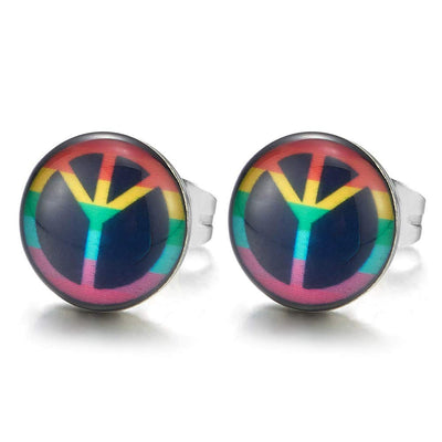 Colorful Anti-war Peace Sign Dome Stud Earrings for Man and Women, Stainless Steel, 2pcs - coolsteelandbeyond