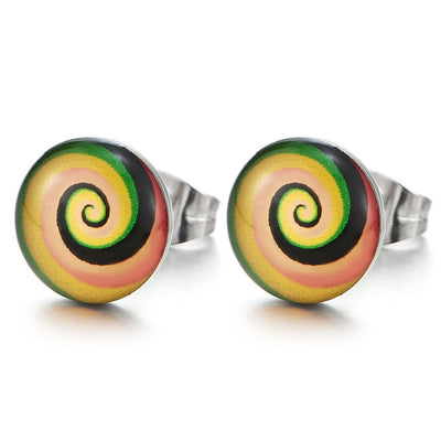 Colorful Rainbow Spiral Swirl Dome Stud Earrings for Man and Women, Stainless Steel, 2pcs - COOLSTEELANDBEYOND Jewelry