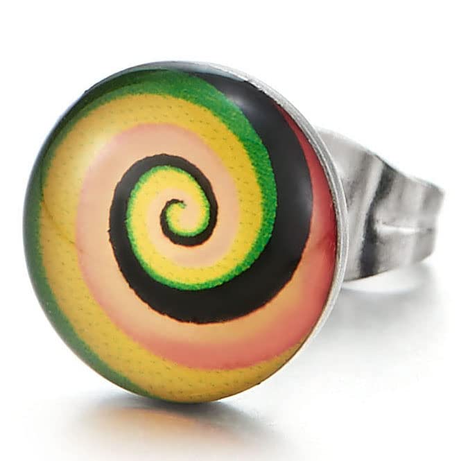 Colorful Rainbow Spiral Swirl Dome Stud Earrings for Man and Women, Stainless Steel, 2pcs - COOLSTEELANDBEYOND Jewelry