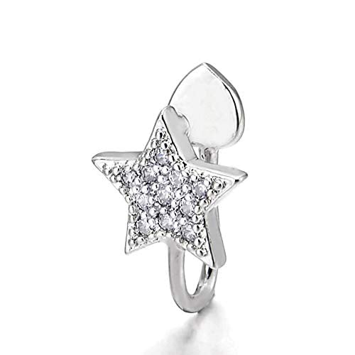 Cubic Zirconia Pave Star Ear Cuff Ear Clip Non-Piercing Clip On Earrings for Women, 1pc - COOLSTEELANDBEYOND Jewelry
