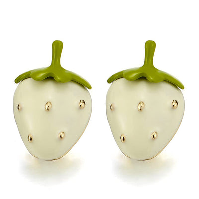 Cute Green Cream White Strawberry Statement Stud Earrings - COOLSTEELANDBEYOND Jewelry