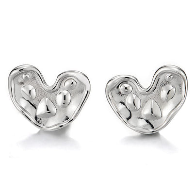 Cute Irregular Textured Heart Stud Earrings Dotted - COOLSTEELANDBEYOND Jewelry