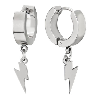 Dangling Lightning Huggie Hinged Earrings for Men Women, Stainless Steel, 2pcs - COOLSTEELANDBEYOND Jewelry