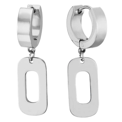 Dangling Open Oval Charm Huggie Hinged Earrings for Men Women, Stainless Steel, 2pcs - COOLSTEELANDBEYOND Jewelry