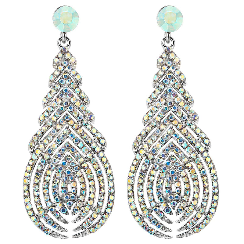 Elegant Rainbow Rhinestone Cluster Flower Filigree Chandelier Teardrop Large Drop Statement Earrings - COOLSTEELANDBEYOND Jewelry