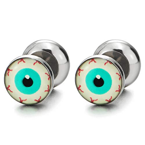 Eyeball Circle Dome Stud Earrings Men Women, Steel Cheater Fake Ear Plugs Gauges Illusion Tunnel - coolsteelandbeyond