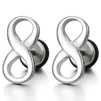 Friendship Infinity Love Number 8 Stud Earrings of Stainless Steel for Man Women, Screw Back, 2pcs - COOLSTEELANDBEYOND Jewelry