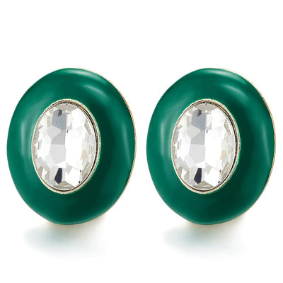 Glamorous Emerald Green Large Oval Statement Stud Earrings Sparkling Crystals Banquet Prom - COOLSTEELANDBEYOND Jewelry