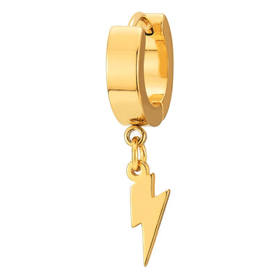 Gold Color Dangling Lightning Huggie Hinged Earrings for Men Women, Stainless Steel, 2pcs - COOLSTEELANDBEYOND Jewelry