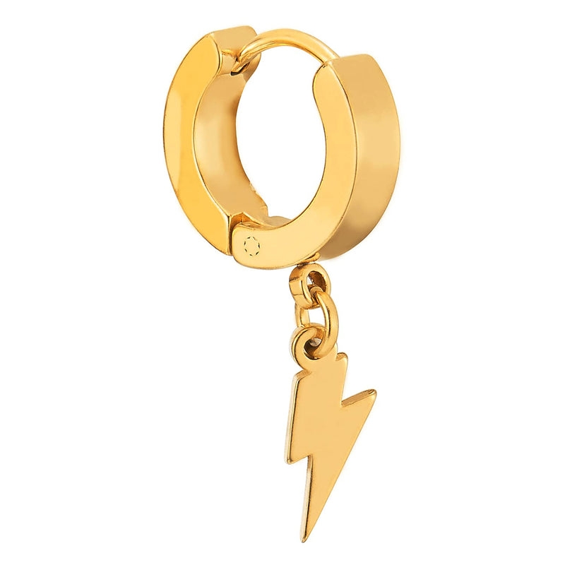 Gold Color Dangling Lightning Huggie Hinged Earrings for Men Women, Stainless Steel, 2pcs - COOLSTEELANDBEYOND Jewelry