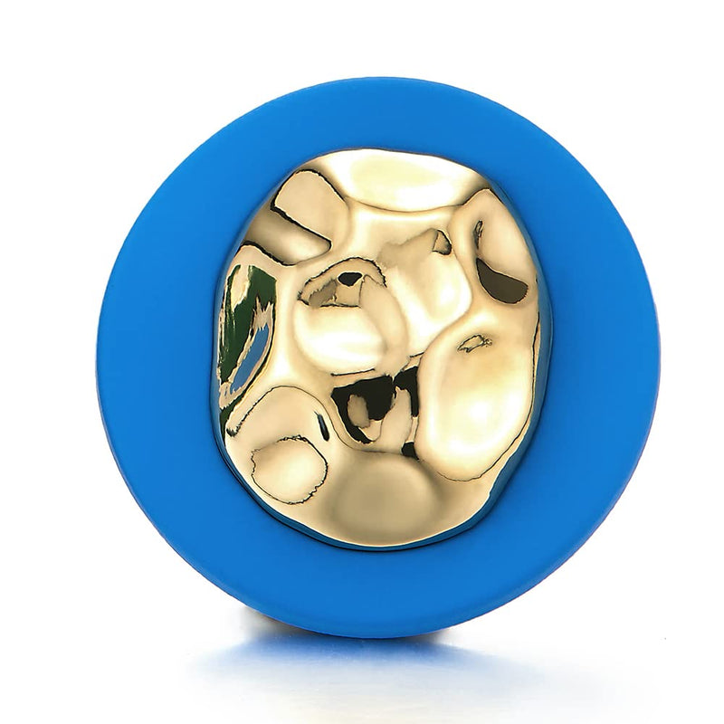 Large Blue Gold Circle Irregular Convex Oval Statement Stud Earrings - COOLSTEELANDBEYOND Jewelry