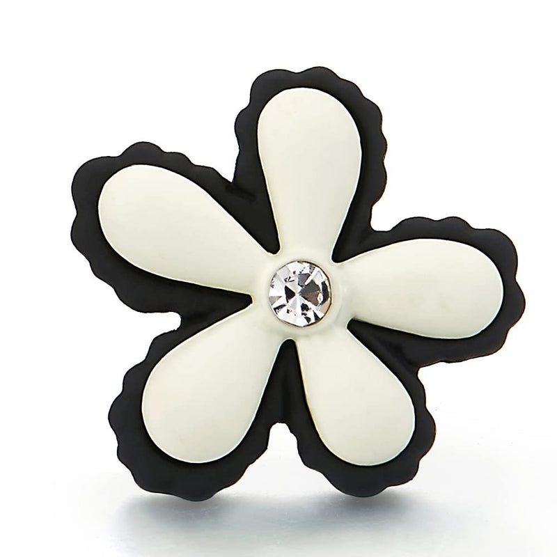 Lovely Black White Flower Statement Stud Earrings with Cubic Zirconia - COOLSTEELANDBEYOND Jewelry