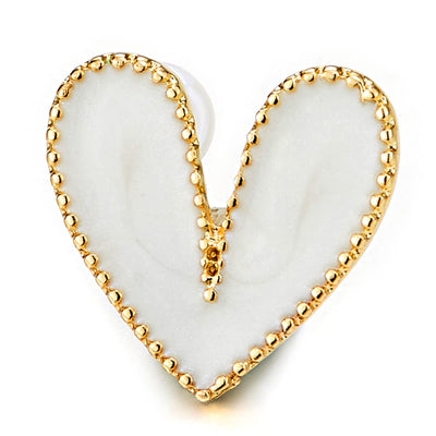 Lovely Dotted Heart Gold Color Stud Earrings with White Enamel - COOLSTEELANDBEYOND Jewelry