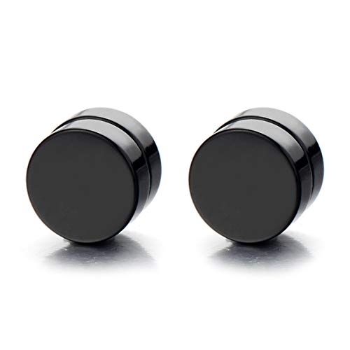 Magnetic Black Acrylic Circle Stud Earrings for Men Women, Non-Piercing Clip On Cheater Fake Gauges - coolsteelandbeyond