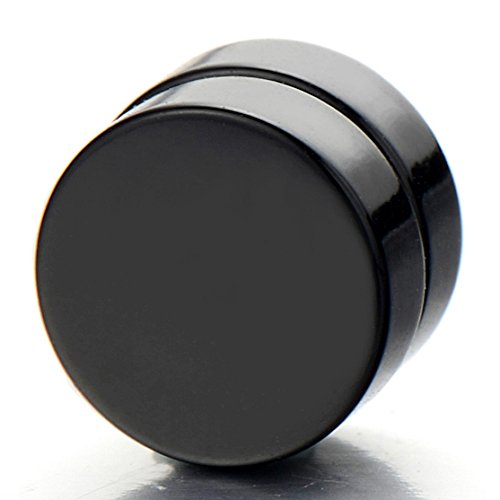 Magnetic Black Acrylic Circle Stud Earrings for Men Women, Non-Piercing Clip On Cheater Fake Gauges - coolsteelandbeyond