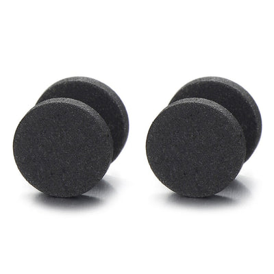 Men Women 6-12MM Black Sand Matt Screw Stud Earrings, Cheater Fake Plugs Gauges Illusion Tunnel - COOLSTEELANDBEYOND Jewelry