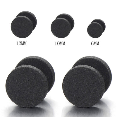 Men Women 6-12MM Black Sand Matt Screw Stud Earrings, Cheater Fake Plugs Gauges Illusion Tunnel - COOLSTEELANDBEYOND Jewelry