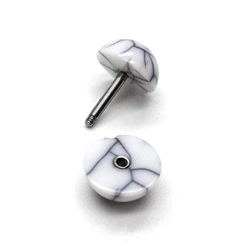 Men Women 8MM White Marble Pattern Barbell Half Ball Stud Earrings Cheater Fake Ear Plug Gauges 2pcs - coolsteelandbeyond