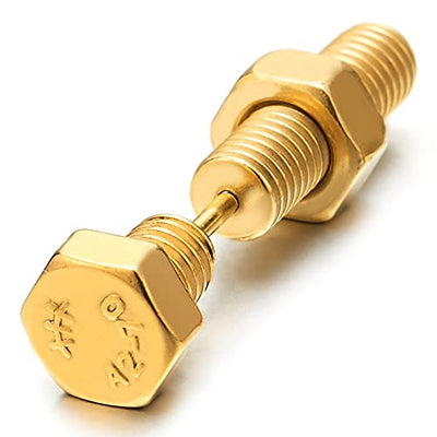 Men Women Gold Hexagon Screw Head Stud Earrings Steel Cheater Fake Ear Plugs Gauges Illusion Tunnel - COOLSTEELANDBEYOND Jewelry
