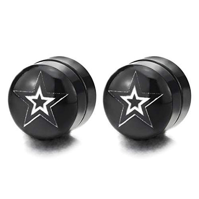 Men Women Magnetic Black Circle White Star Pentagram Stud Earrings Non-piercing Clip on Fake Ear - coolsteelandbeyond