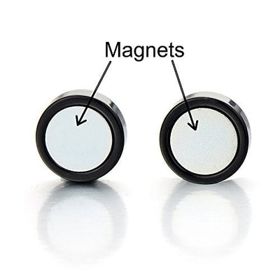 Men Women Magnetic Black Circle White Star Pentagram Stud Earrings Non-piercing Clip on Fake Ear - coolsteelandbeyond