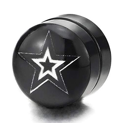 Men Women Magnetic Black Circle White Star Pentagram Stud Earrings Non-piercing Clip on Fake Ear - coolsteelandbeyond