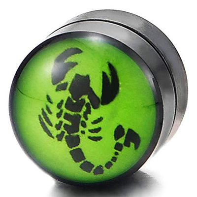 Men Women Magnetic Black Green Circle Stud Earring with Scorpion Non-Piercing Clip On Fake Ear Plug - coolsteelandbeyond