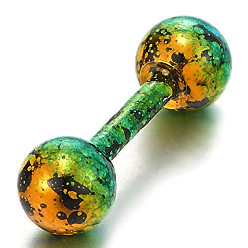 Men Women Rainbow Oxidized Blue Green Barbell Ball Screw Stud Earrings Steel Cheater Fake Plug Gauge - coolsteelandbeyond