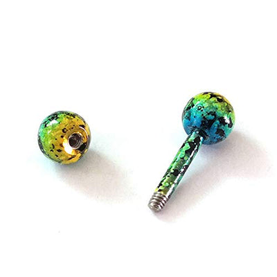 Men Women Rainbow Oxidized Blue Green Barbell Ball Screw Stud Earrings Steel Cheater Fake Plug Gauge - coolsteelandbeyond