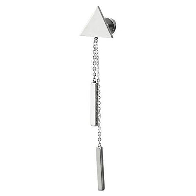 Men Women Stainless Steel Triangle Stud Earrings with Two Dangling Long Chain Cuboid, Screw Back - coolsteelandbeyond