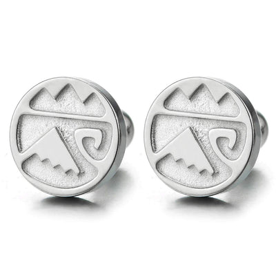 Men Women Stainless Steel Tribal Totem Curl Wave Swirl Tattoo Graphic Circle Stud Earrings Screw Back - coolsteelandbeyond