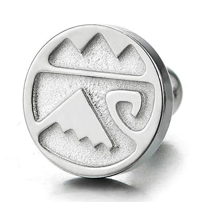 Men Women Stainless Steel Tribal Totem Curl Wave Swirl Tattoo Graphic Circle Stud Earrings Screw Back - coolsteelandbeyond