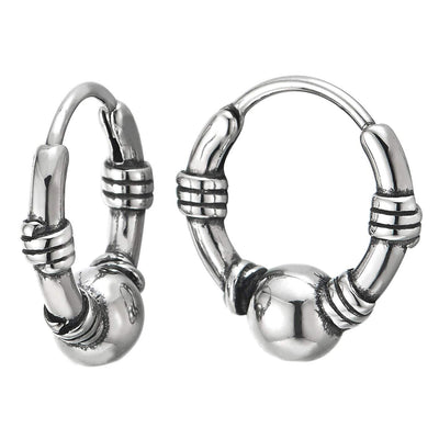 Men Women Stainless Steel Vintage Knot Circle Ball Huggie Hinged Hoop Earrings, Unique - coolsteelandbeyond