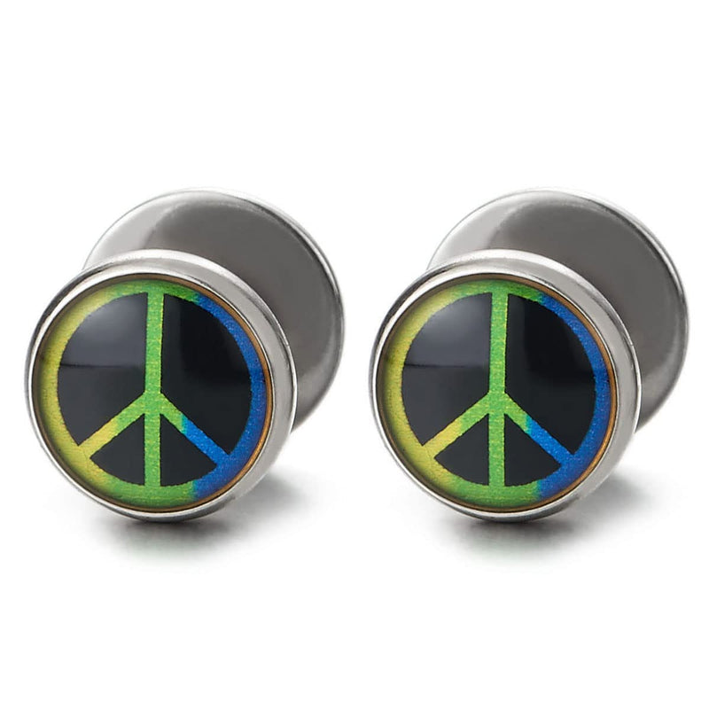 Men Women Steel Black Colorful Anti-war symbol Fake Plugs Ear Cheater Tunnel Gauges Piercing Earring - COOLSTEELANDBEYOND Jewelry