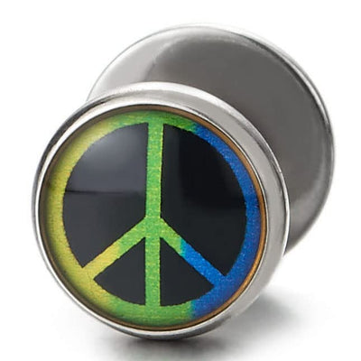 Men Women Steel Black Colorful Anti-war symbol Fake Plugs Ear Cheater Tunnel Gauges Piercing Earring - COOLSTEELANDBEYOND Jewelry