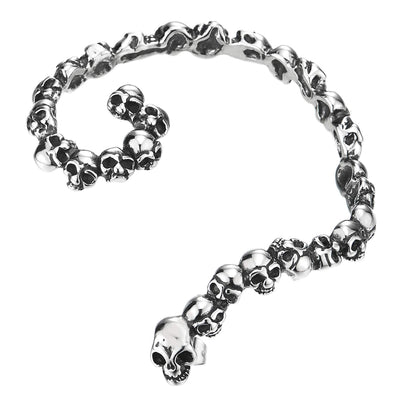 Men Women Steel Gothic Chain of Skulls Ear Cuff Earrings, 1 Piece - COOLSTEELANDBEYOND Jewelry