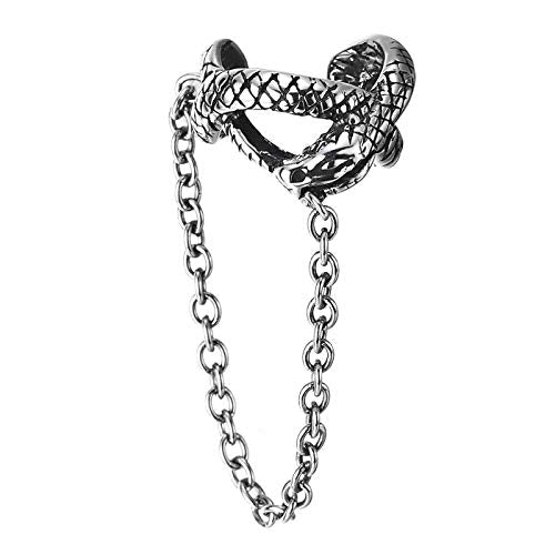 Men Women Steel Gothic Vintage Snake Ear Cuff Ear Clip Non-Piercing Clip On Earrings Dangling Chain - coolsteelandbeyond