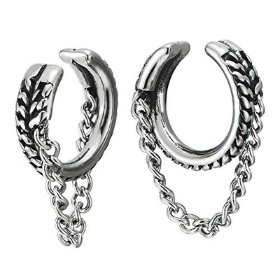 Men Women Steel Rock Punk Zipper Ear Cuff Ear Clip Non-Piercing Clip On Earrings with Dangling Chain - COOLSTEELANDBEYOND Jewelry