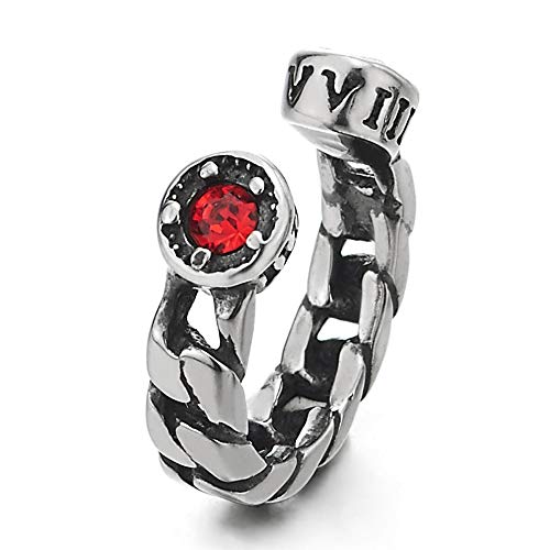 Men Women Vintage Steel Curb Chain Ear Cuff Ear Clip Non-Piercing Clip On Earring Red Cubic Zirconia - coolsteelandbeyond