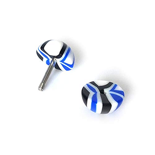 Men Women White Black Blue Geometric Pattern Barbell Half Ball Stud Earring Steel Fake Ear Plug - coolsteelandbeyond