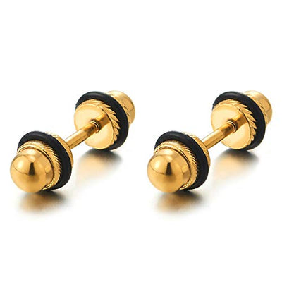 Men Womens Gold Color Dome Screw Stud Earrings, Polished, Steel Cheater Fake Ear Plugs Gauges Tunnel - coolsteelandbeyond