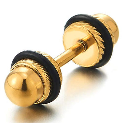 Men Womens Gold Color Dome Screw Stud Earrings, Polished, Steel Cheater Fake Ear Plugs Gauges Tunnel - coolsteelandbeyond