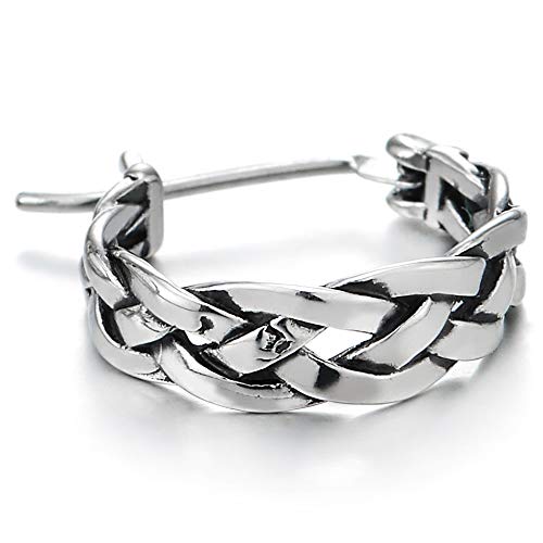 Men Womens Stainless Steel Vintage Tribal Braided Huggie Hinged Hoop Earrings - COOLSTEELANDBEYOND Jewelry