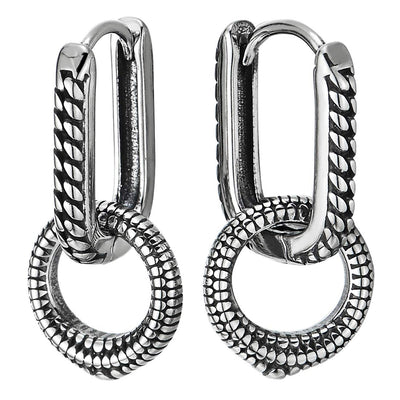 Men Womens Steel Vintage Horseshoe U-shape Huggie Hinged Hoop Earrings with Striped Open Circle - COOLSTEELANDBEYOND Jewelry