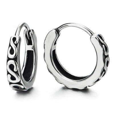 Men Womens Steel Vintage Tribal Huggie Hinged Hoop Earrings with Friendship Infinity S Love Number 8 - COOLSTEELANDBEYOND Jewelry